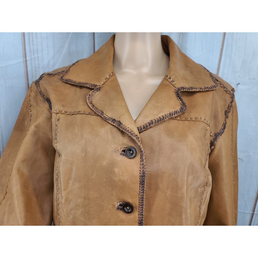 The Territory Ahead Women XS Whipstitch Western Style Tan 100% Leather Jacket - Picture 2 of 10